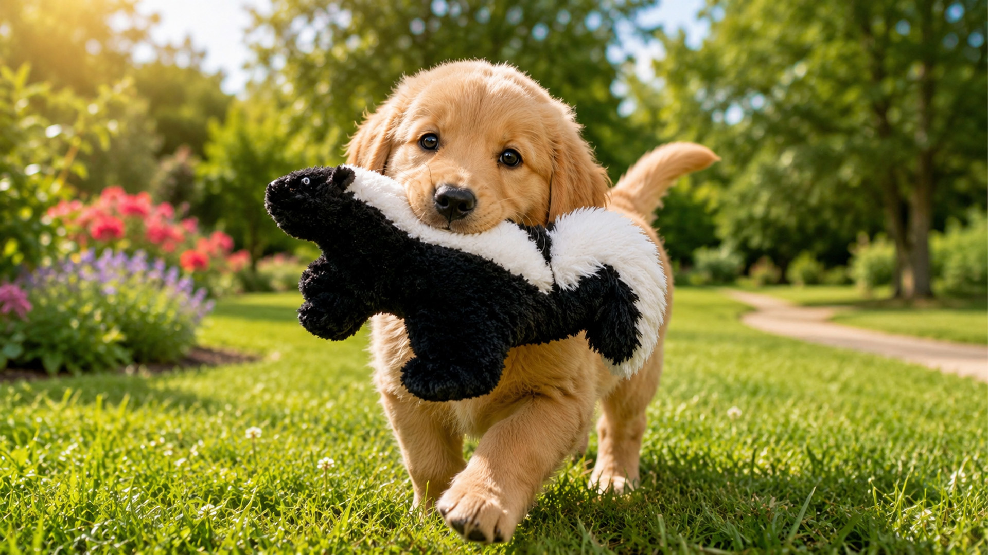 Puppy carries home a skunk