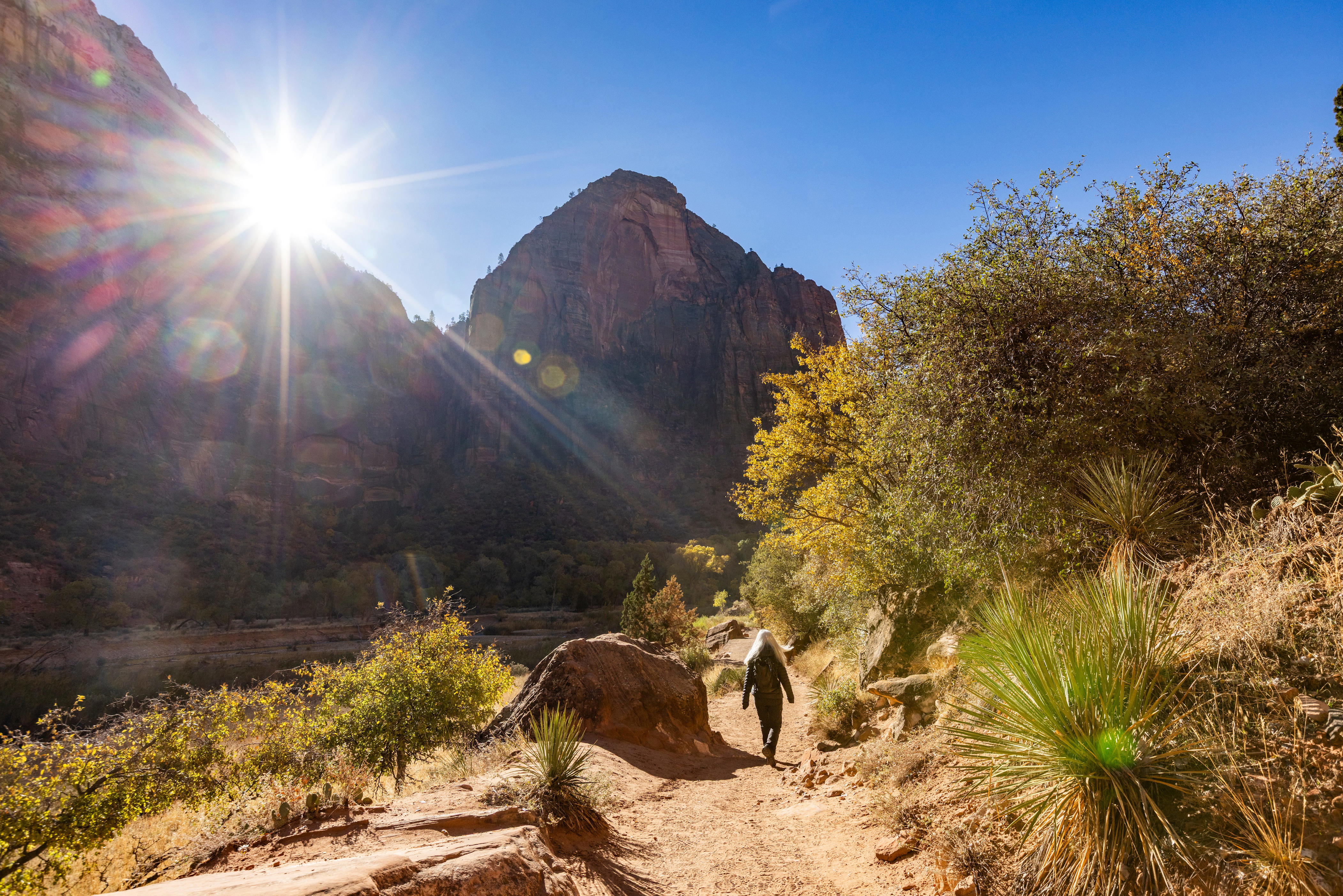 Person walking in Utah near Angels Landing