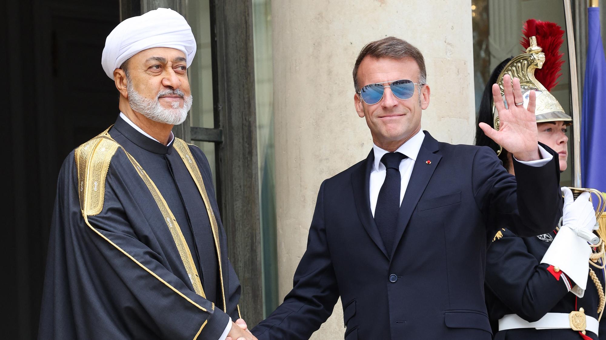 Emmanuel Macron, ici accueillant le sultan d’Oman Haitham ben Tariq à l’Élysée, à Paris, le 29 juin 2026.