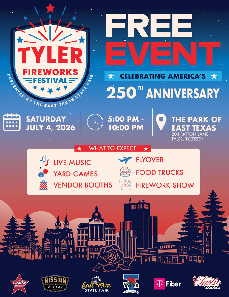 2026 City of Tyler fireworks show moved to the Park of East Texas