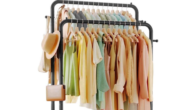 walmart dress rack Zimtown Rolling Clothes Rack Single Rail Hanging Garment Bar Drying Display  Adjustable