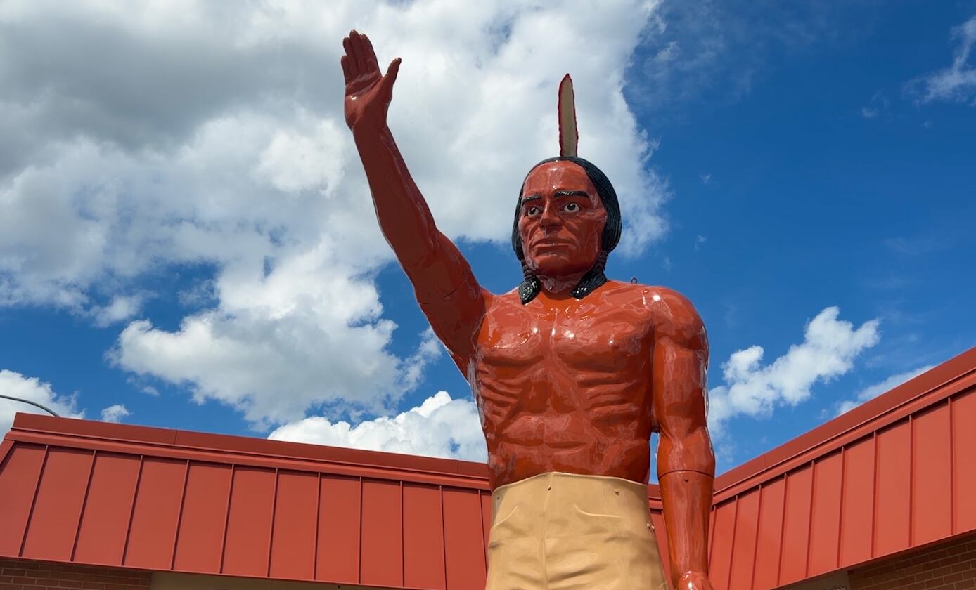 Iconic chief statue restored, returned to spot outside the Chieftain ...