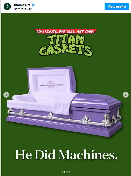 Cowa-bummer! You can be buried in a Teenage Mutant Ninja Turtles casket
