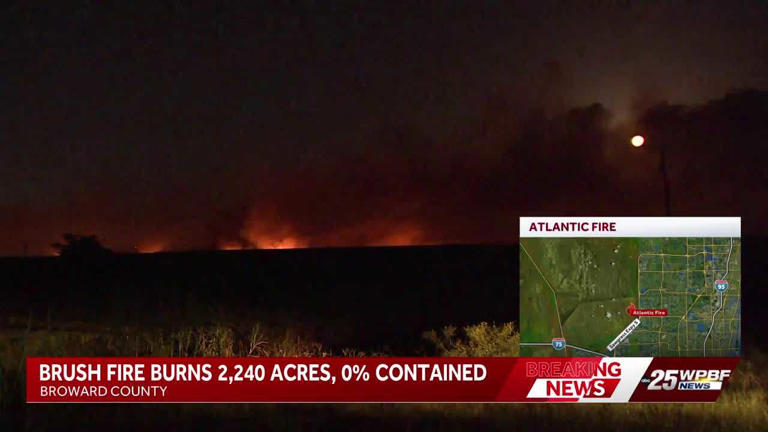 Brush fire burns over 2,200 acres in Broward County with zero containment