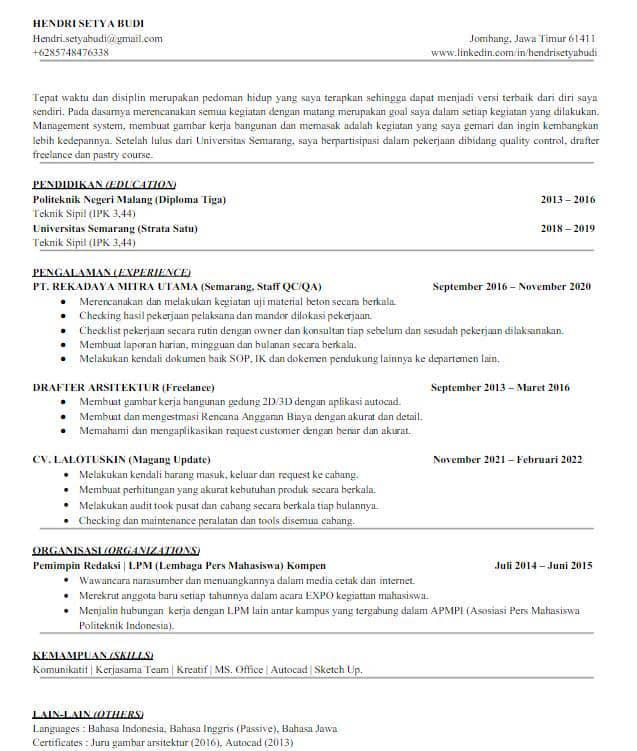 Cara membuat CV ATS friendly dan contohnya lengkap