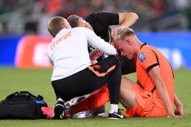 Jan Paul van Hecke was left bloodied after being cleated in the crown of his head