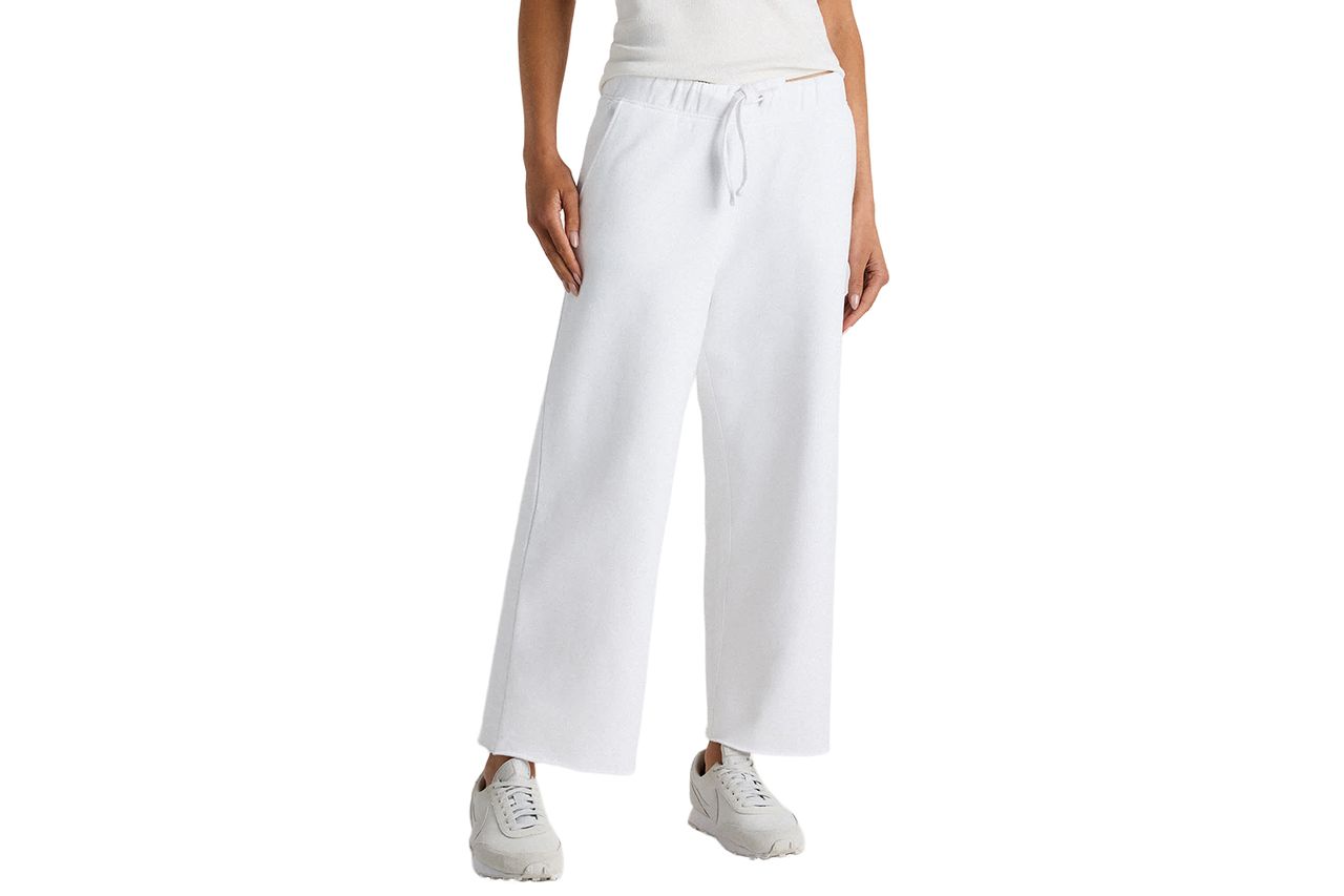 Organic French Terry Cropped Wide Leg Pants Classic White