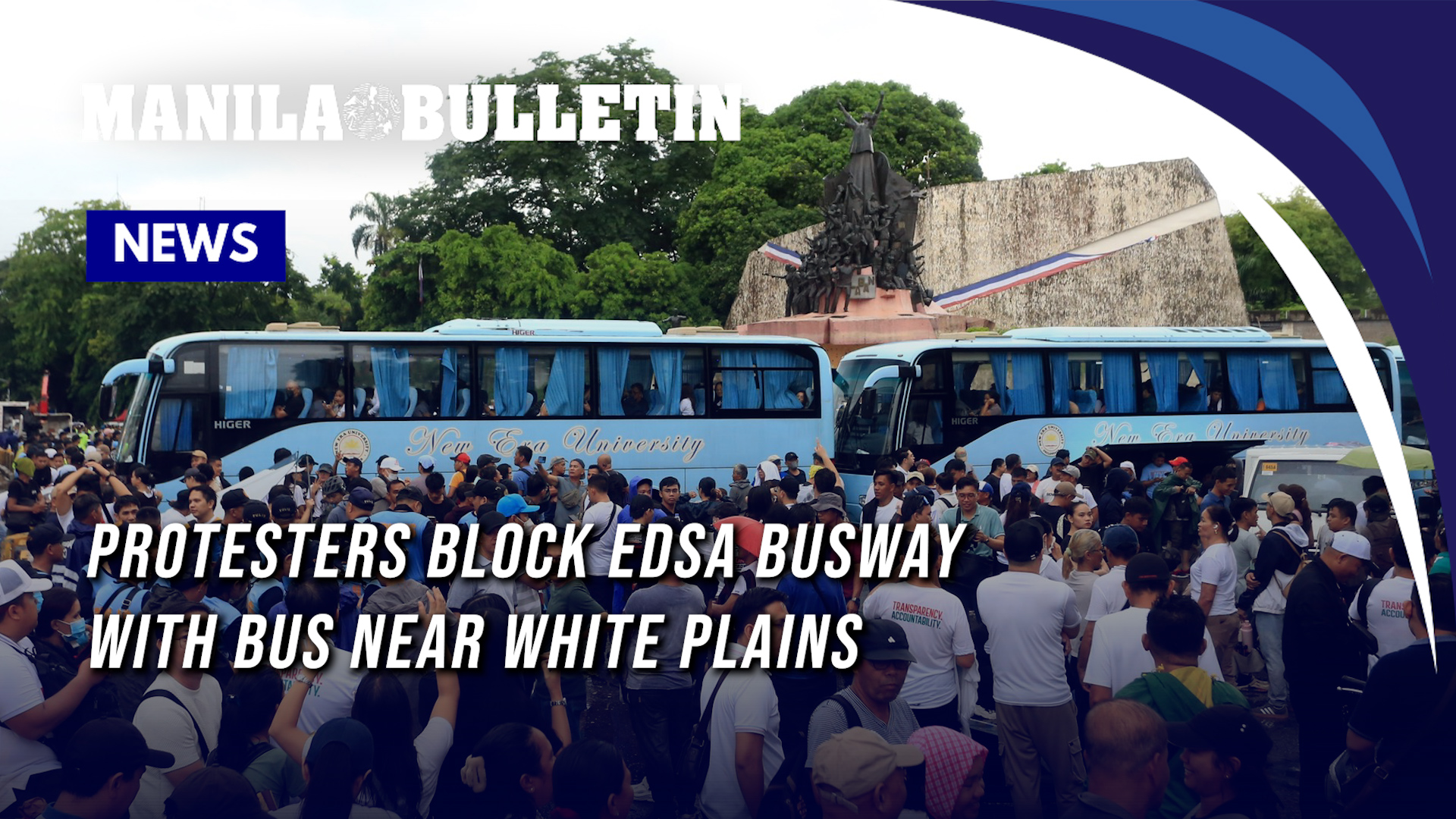 Protesters block EDSA busway with bus near White Plains