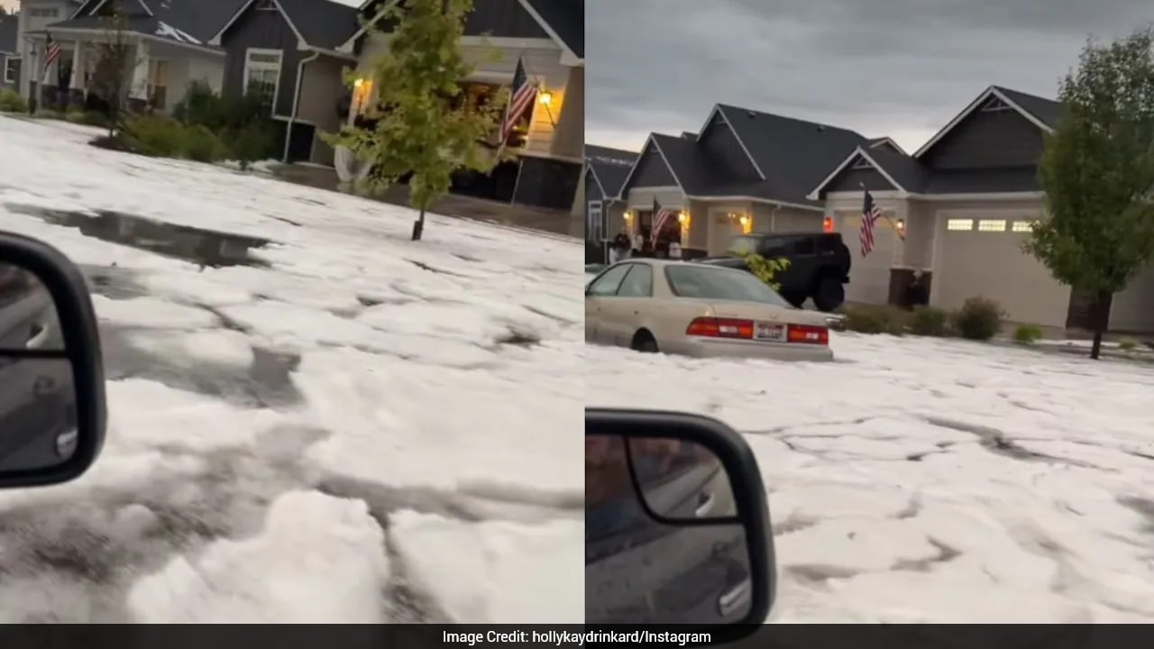 Roads turn into ice rivers after summer storm in US's Idaho