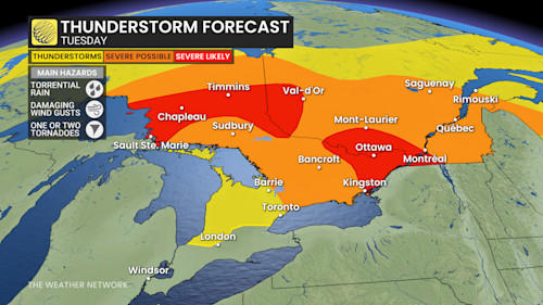 Damaging, tornadic storms threaten parts of Ontario and Quebec Tuesday