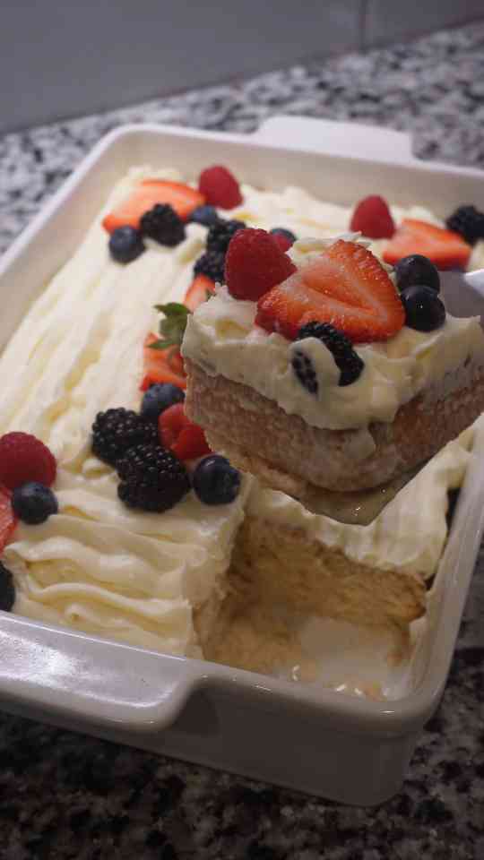 Chantilly tres leches cake with fresh berries