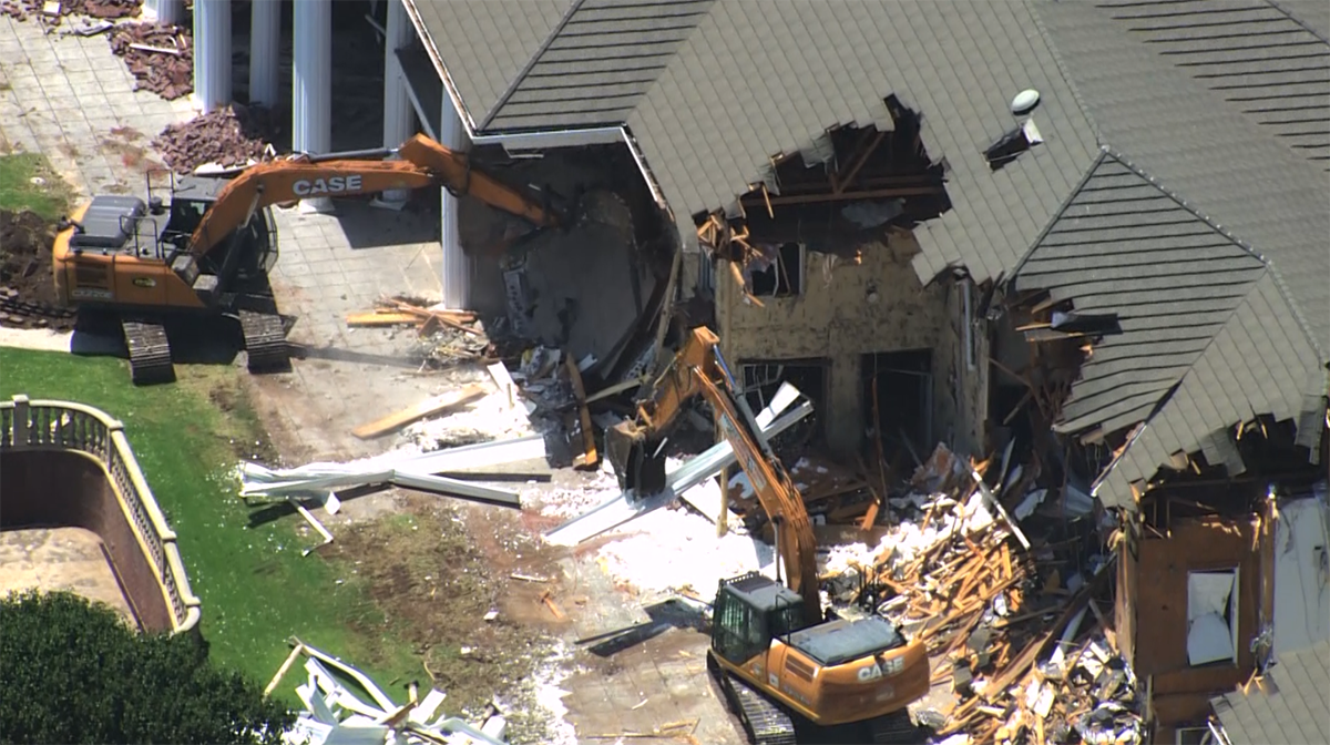 Watch: Sky 5 shows demolition at Express Ranches' well-known mansion