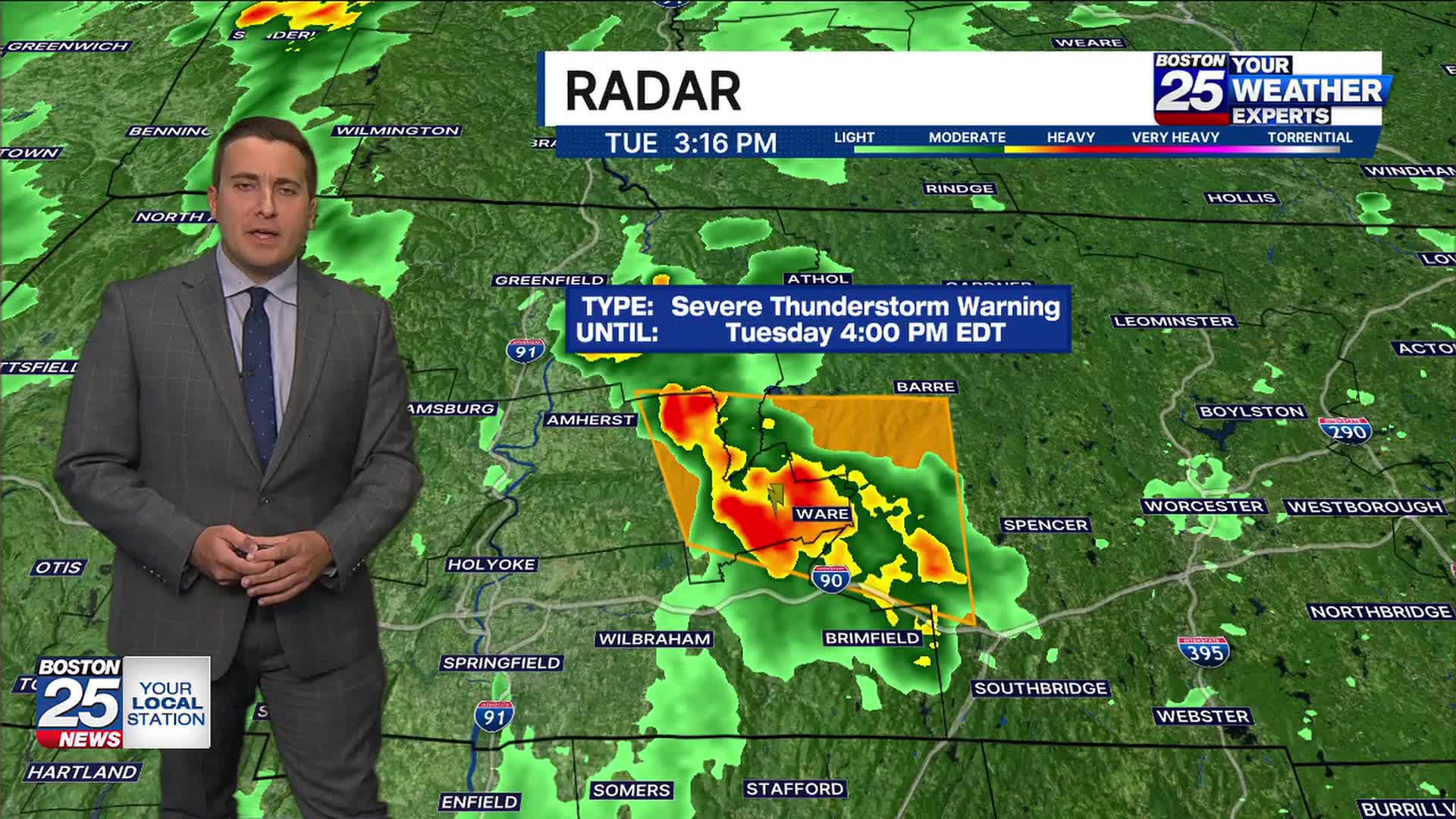 Severe thunderstorm warning issued for parts of Massachusetts
