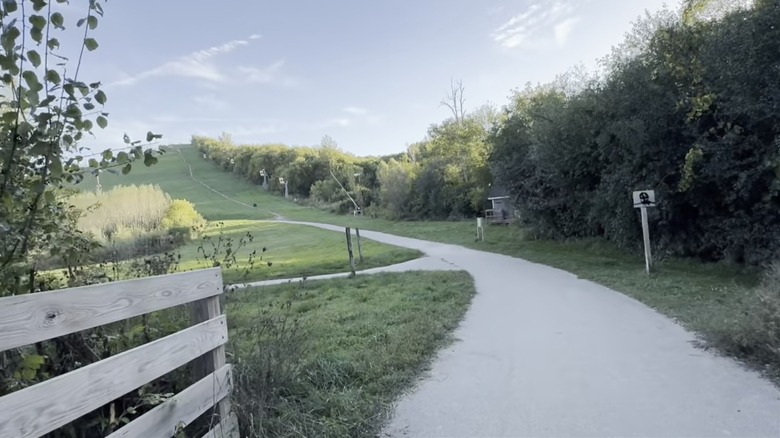 A winding path through hills in Mangan Woods