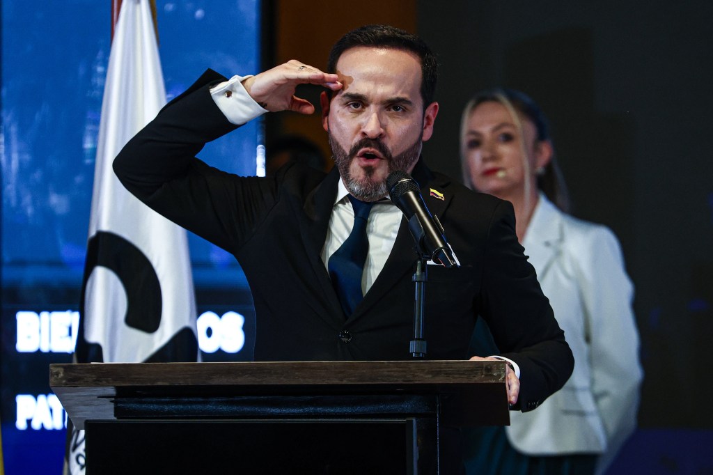 Colombian President Abelardo de la Espriella speaking at a government event.