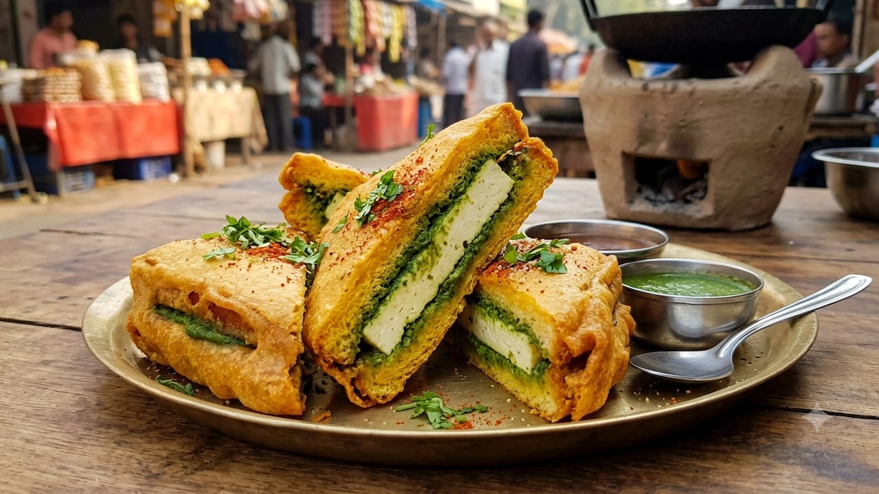 Enjoy the rains with this crispy chutney paneer bread pakoda