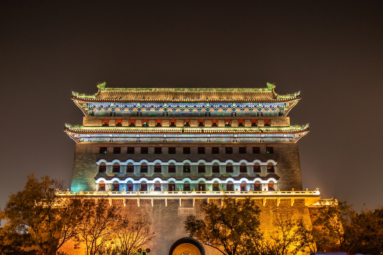 北京前门大街正阳门箭楼夜景