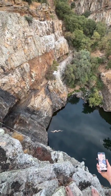 An unforgettable tree jump experience above the water