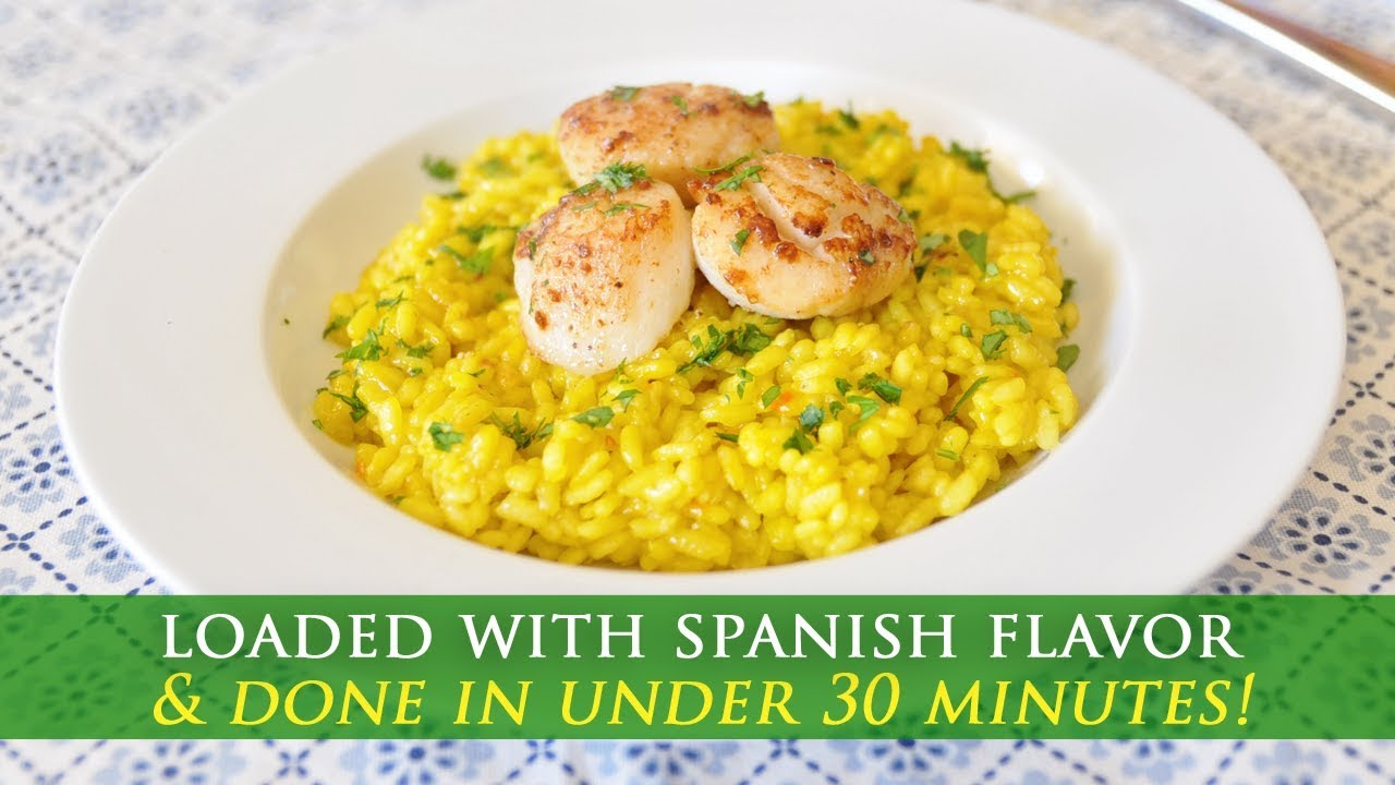 Saffron rice with seared scallops