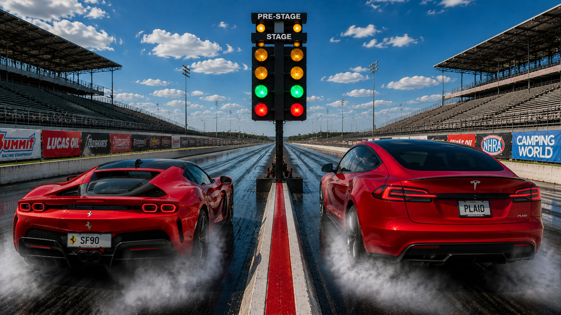 Tesla Plaid takes on a 1,200HP Ferrari SF90 drag race