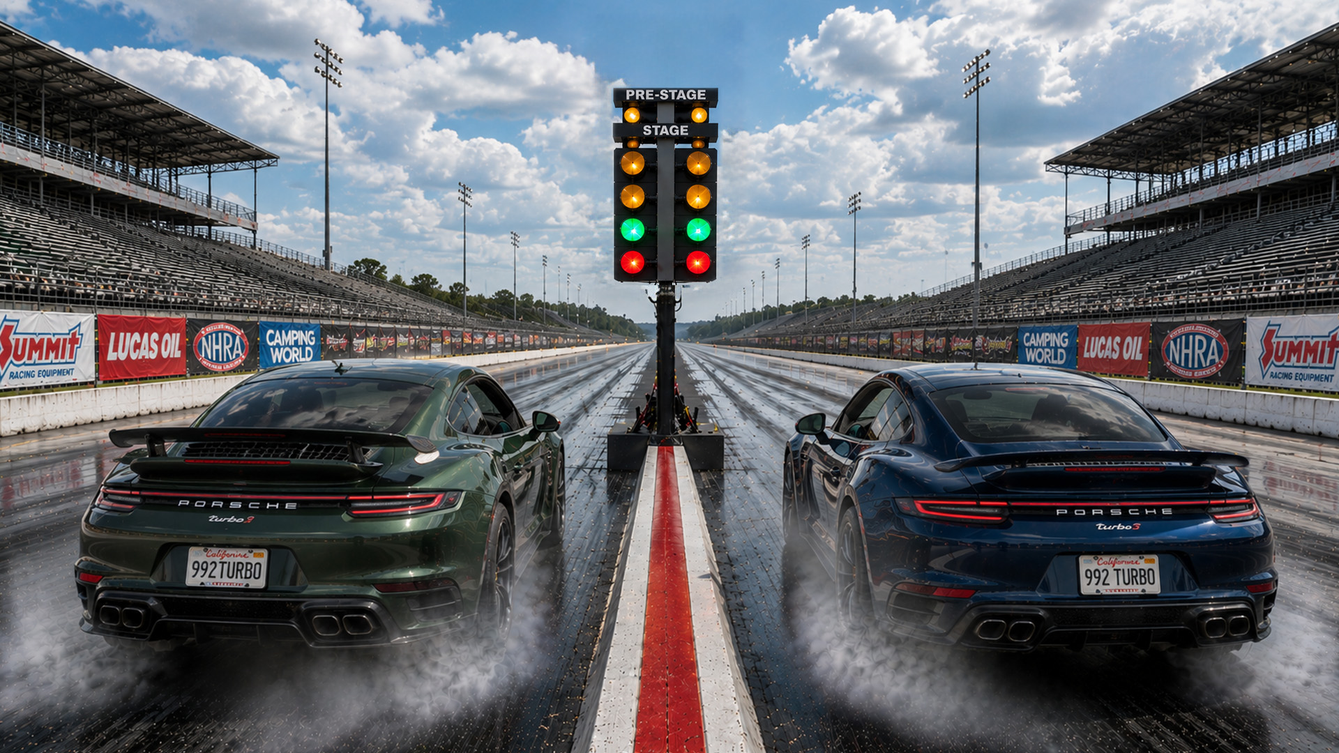 Tuned Porsche 992 Turbo S faces stock Turbo S drag race