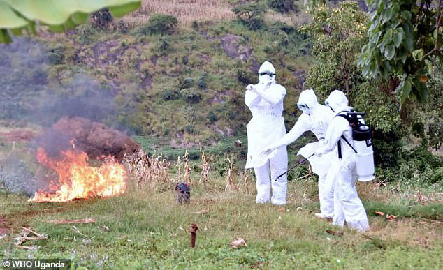 A burial team in Uganda burns remains of someone who died from Marburg virus. Experts warn that traditional burials, which involve washing and handling the dead, carry a high risk of spreading the virus