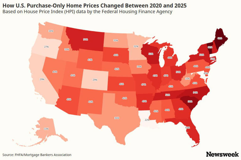 Map shows where home prices have soared the most and least since COVID