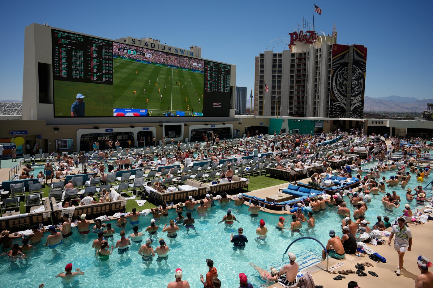 One extraordinary photo: Las Vegas pool watch party of the Australia-US ...
