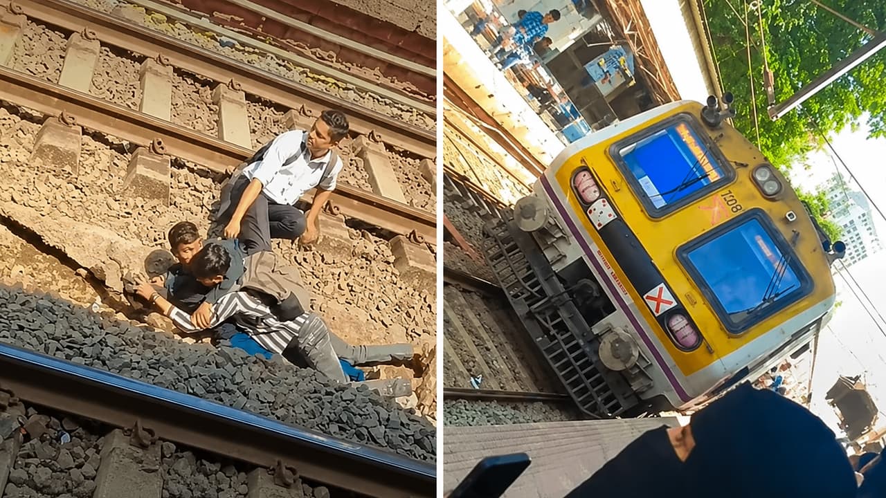 Two men keep fighting on Mumbai railway track ignoring approaching ...