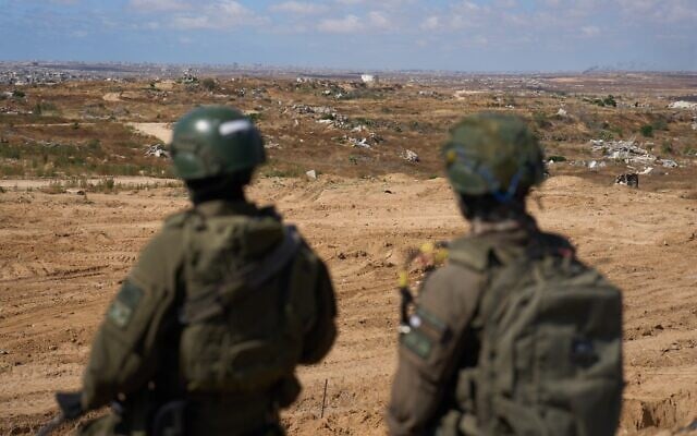 Israeli soldiers at a military position overlooking the so-called Yellow Line in the central Gaza Strip, Tuesday, May 26, 2026. (AP/Ariel Schalit)
