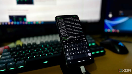 POCO F1 plugged into power and running Termux, set up as a permanent homelab monitor