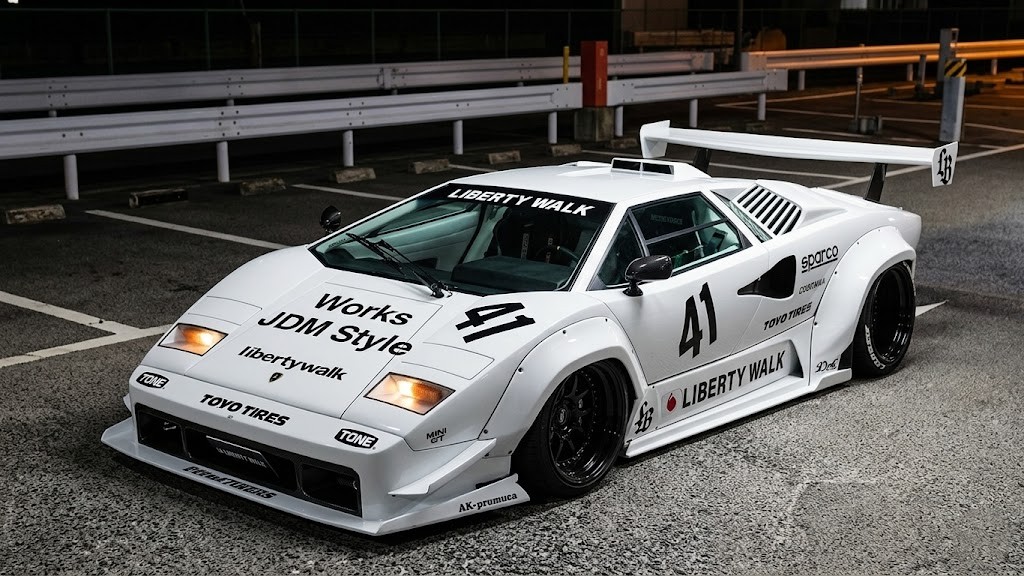 A Liberty Walk Lamborghini Countach shot on Tokyo streets