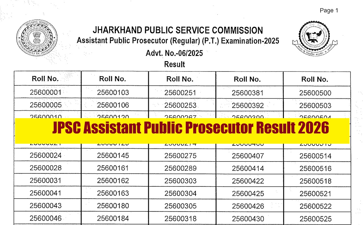 JPSC assistant public prosecutor result 2026 out at jpsc.gov.in ...