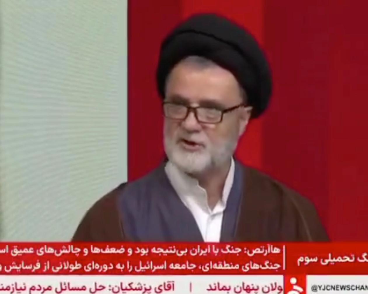 The Irib interview with Mahmoud Nabavian, the deputy chair of Iran’s national security council, was eventually cut off. Photograph: X