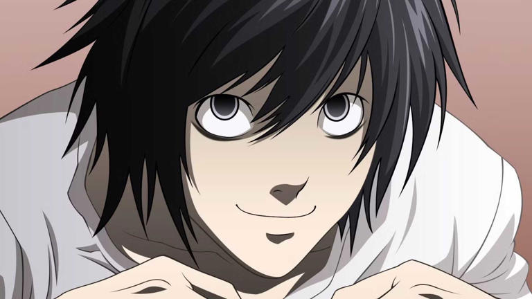 L Lawliet smiling in Death Note.