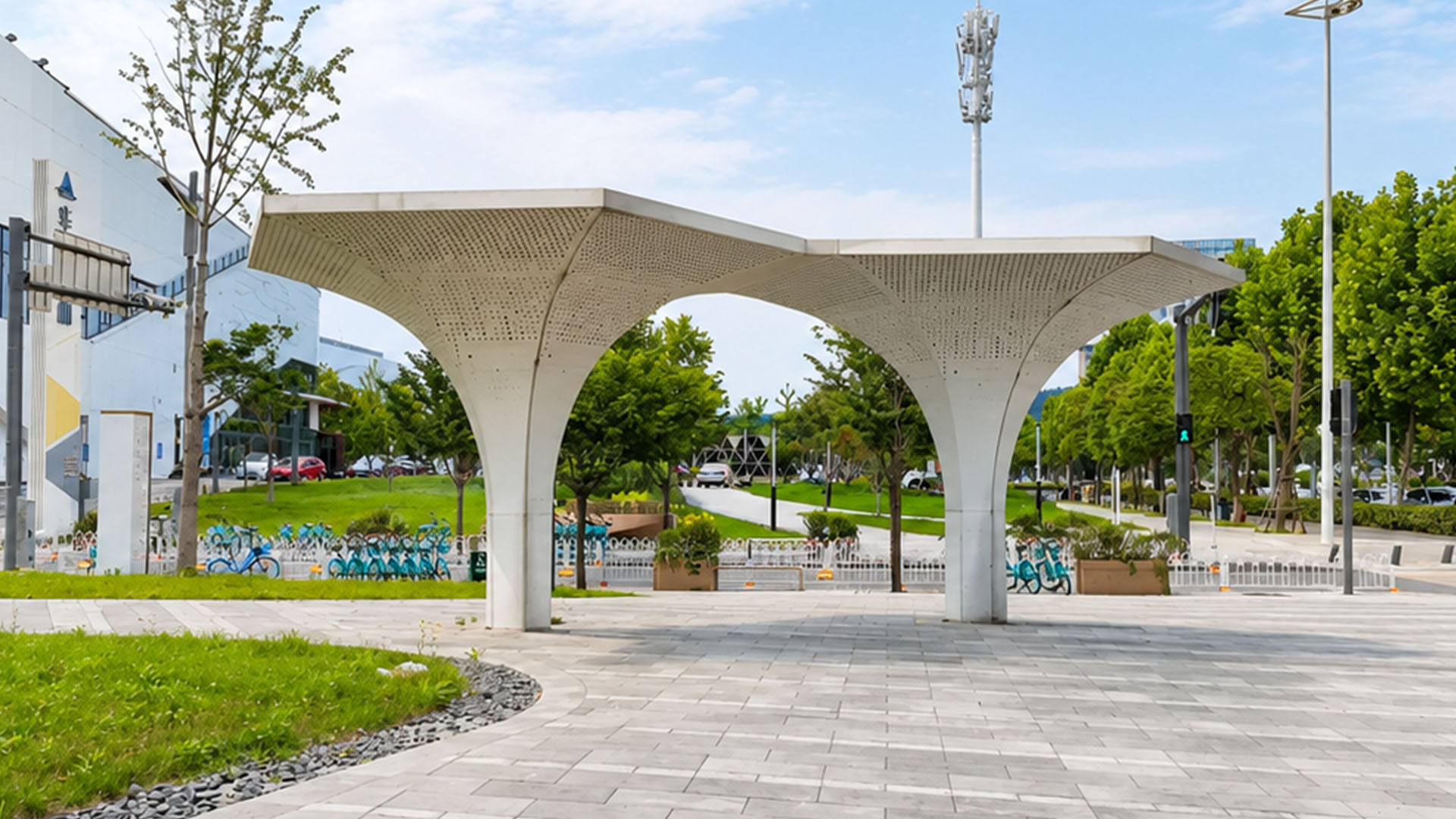 A giant white canopy turns this Chinese plaza into architecture