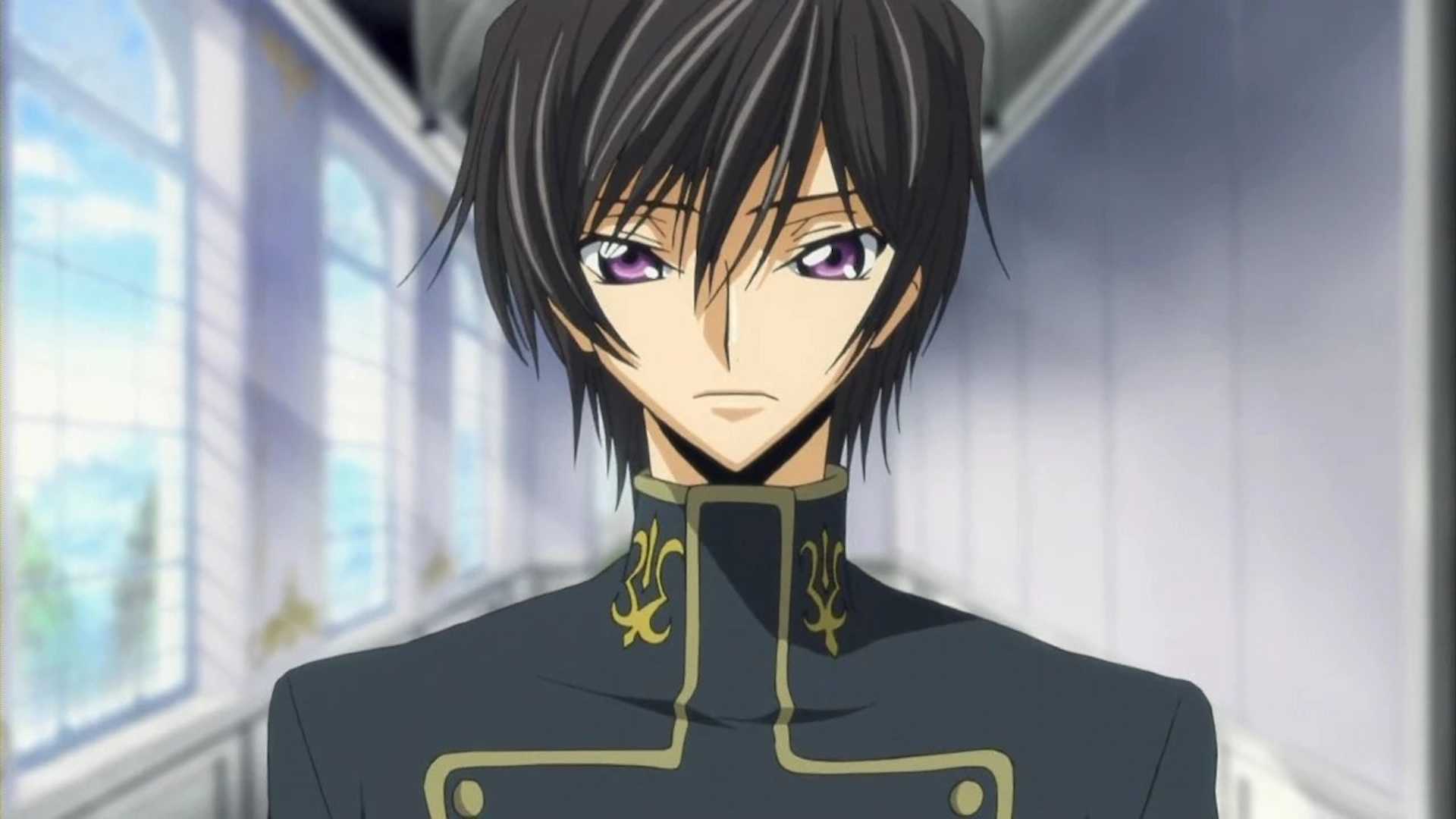 Lelouch Lamperouge walking through a corridor in Code Geass.