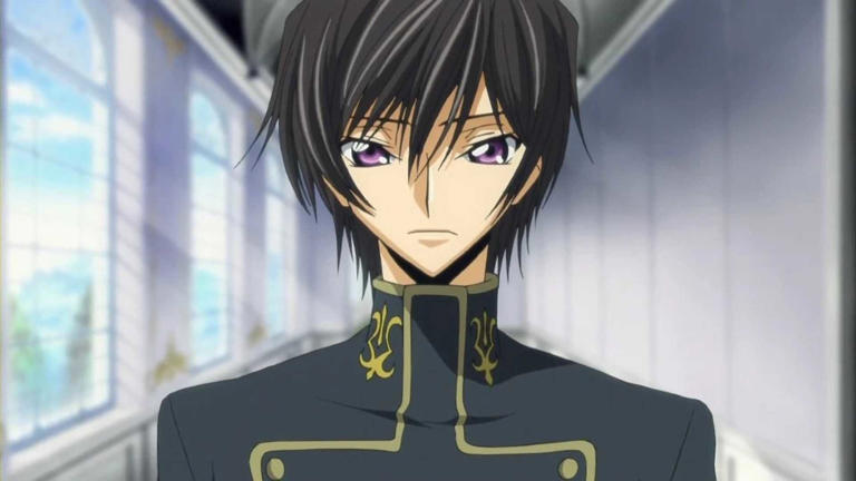 Lelouch Lamperouge walking through a corridor in Code Geass.