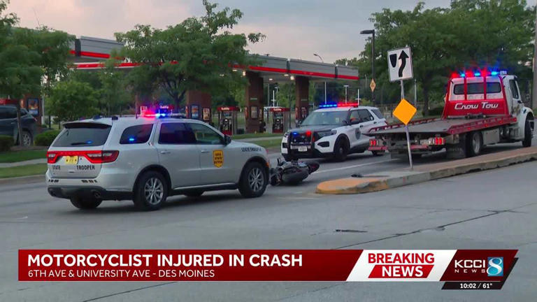 Motorcyclist injured in crash near MercyOne in Des Moines