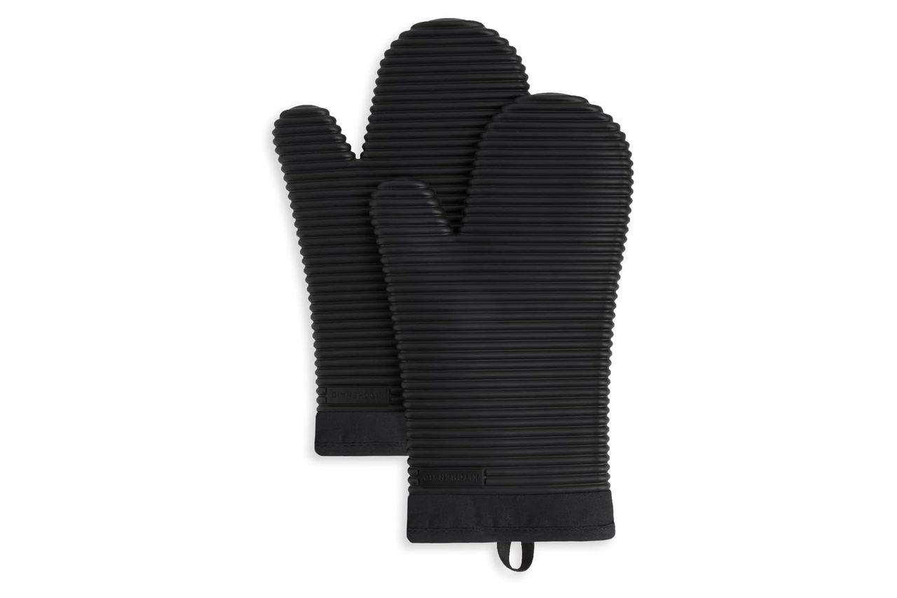 KITCHENAID Ribbed Soft Silicone Oven Mitt 2-Pack Set, Matte Black, 7.5