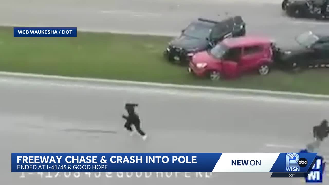 Car crashes into pole in police chase on Milwaukee Co. freeway