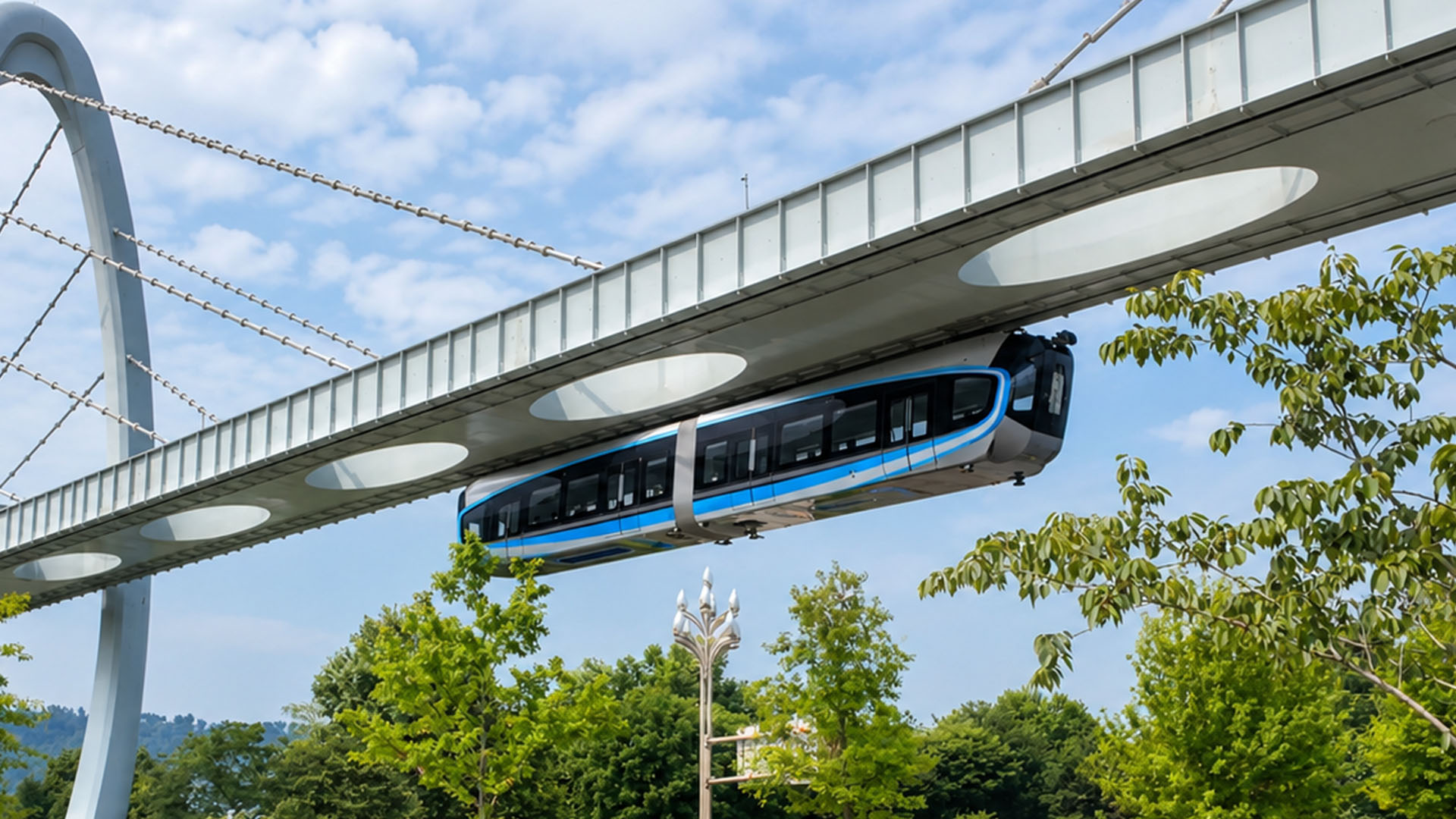 Inside a Chinese sky rail where the train hangs below tracks