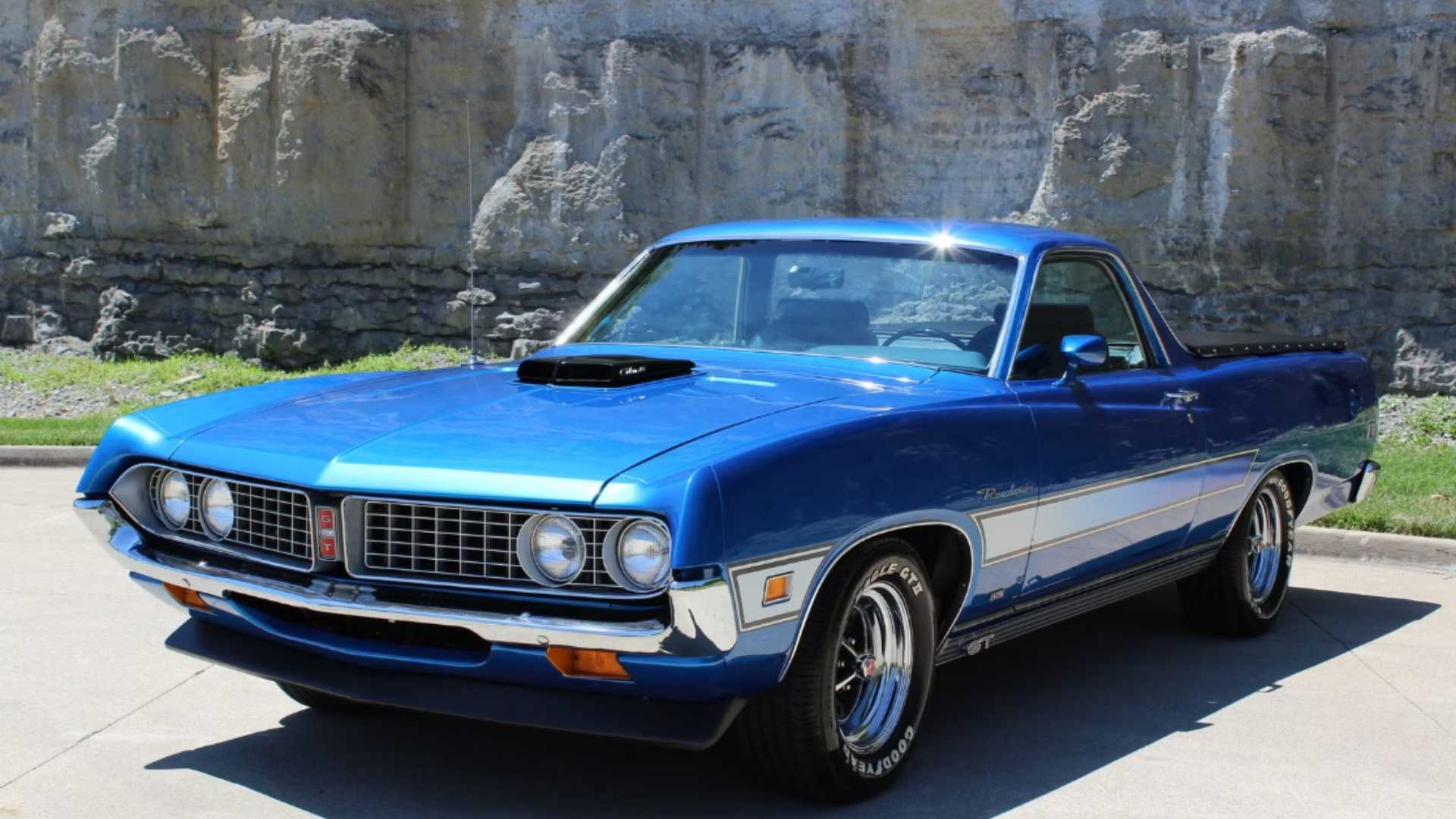 Imagery of a blue 1971 Ford Ranchero