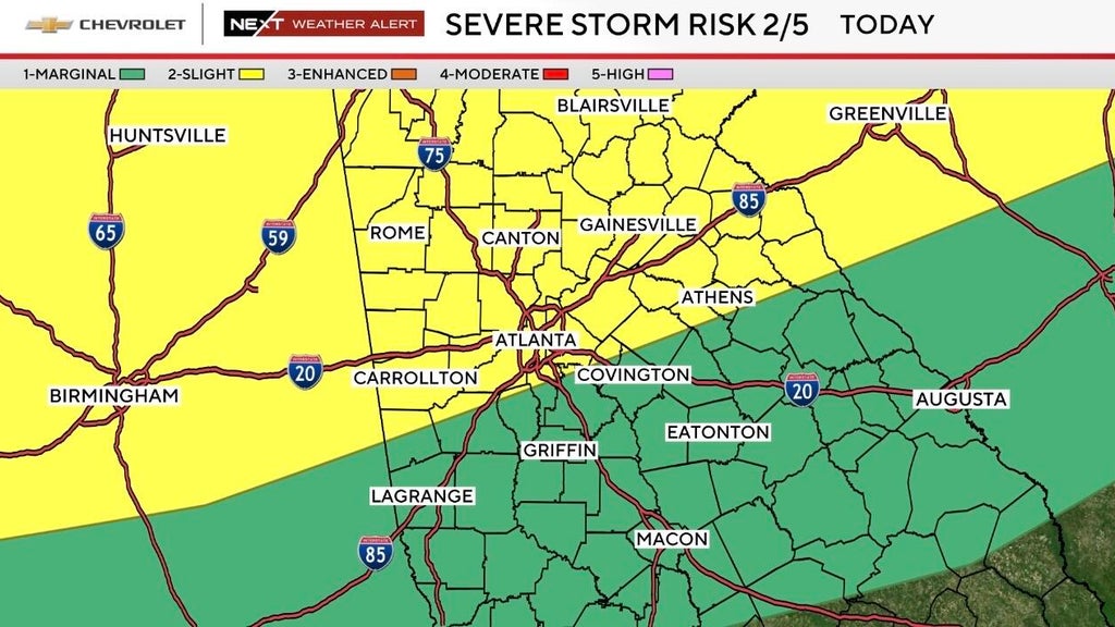 Metro Atlanta under severe weather threat Monday with damaging winds ...