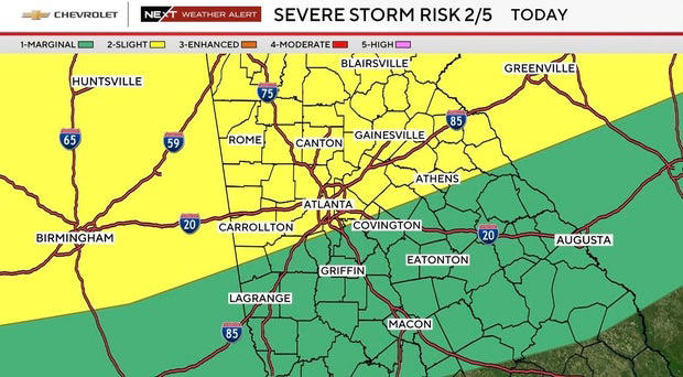Metro Atlanta under severe weather threat Monday with damaging winds ...