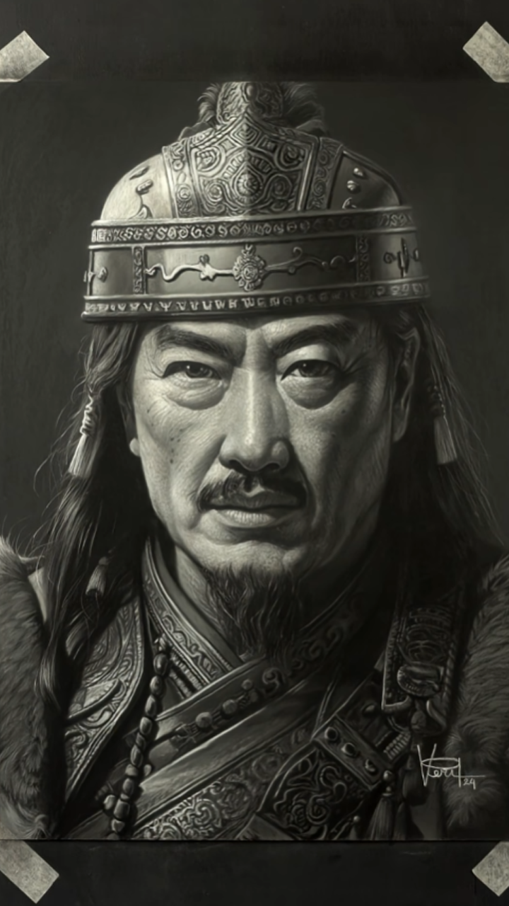 Cinematic Mongolian warrior portrait | Realistic charcoal art process guide