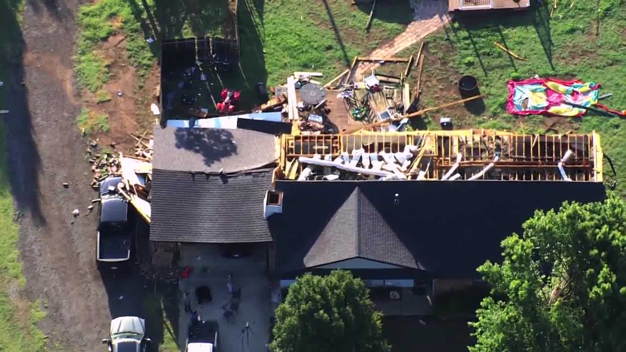 Sky 5 shows damage after storms with strong winds hit central Oklahoma