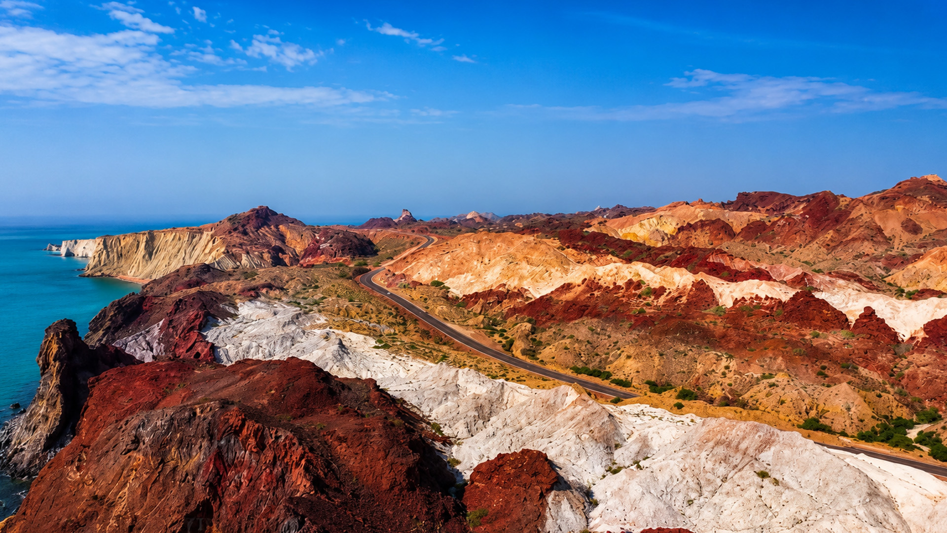 A coastal road through an unusual landscape
