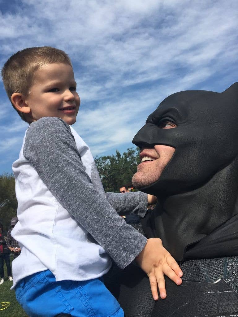 Ben Affleck, dressed as Batman, plays with his son Samuel in a throwback photo shared by Jennifer Garner on Instagram