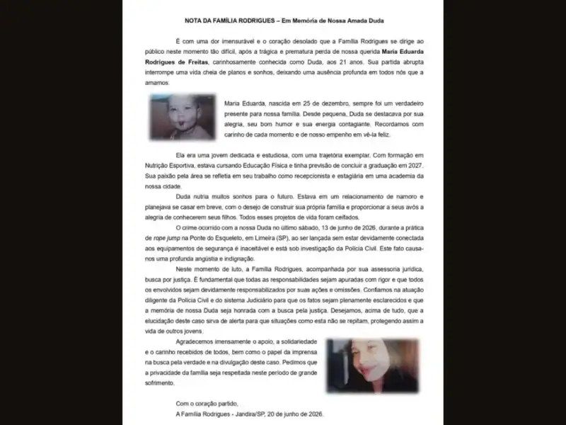 Família de Maria Eduarda Rodrigues de Freitas pede justiça após morte ...
